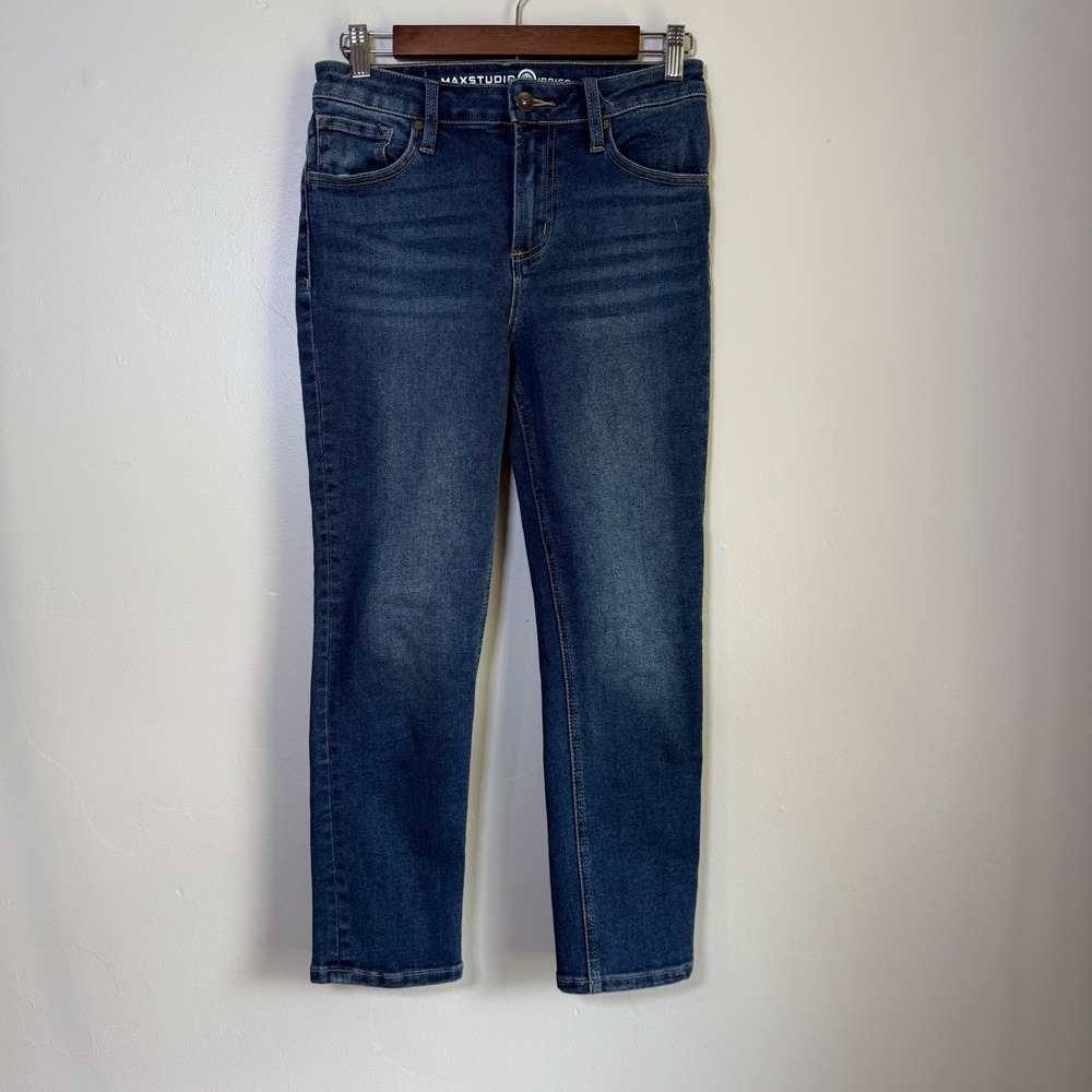 Max Studio Indigo High Rise Straight‎ Leg Jeans Size 6 Dark Wash Blue